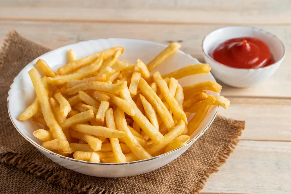 hot golden french fries with ketchup wooden background tasty american fast food 183793 1880