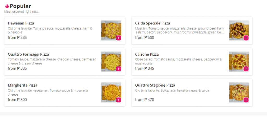 Calda Pizza Menu Prices Philippines 