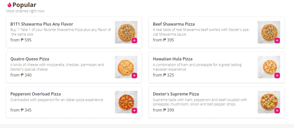 dexter's pizza menu 1