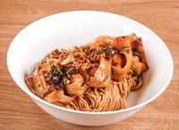 Dry Noodles with Spicy Shrimp and Pork Wontons