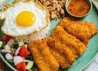 Fried Fish Fillets With Egg And Garlic Rice