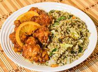 Vegetable Fried Rice With Orange Chicken