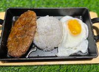Japanese WAGYU Beef Burger Steak BBQ Meal With Egg