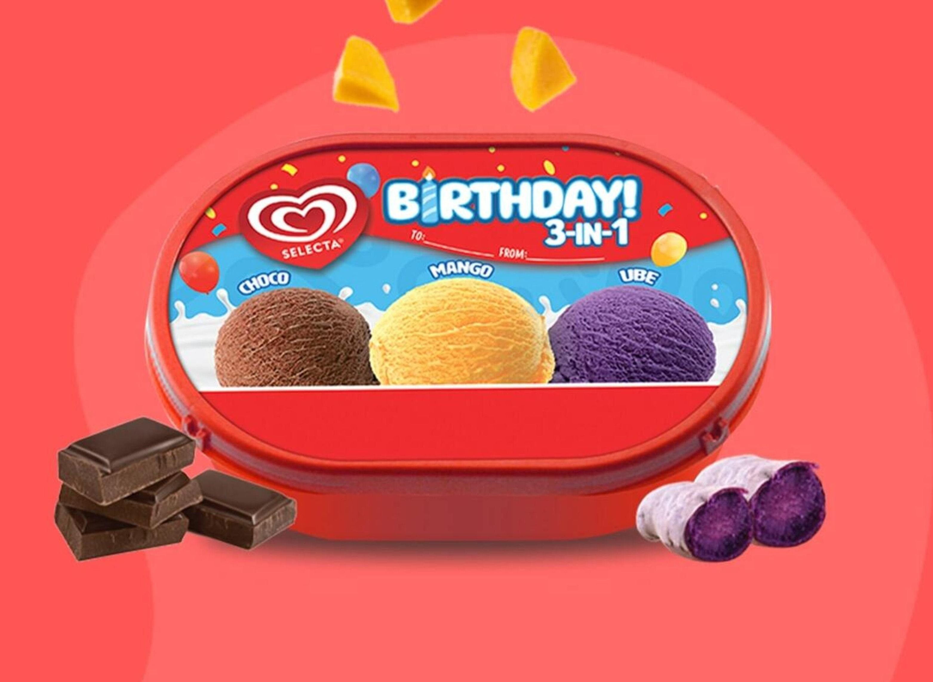 Selecta Birthday 3-in-1 Choco Keso Ube Ice Cream 750ml