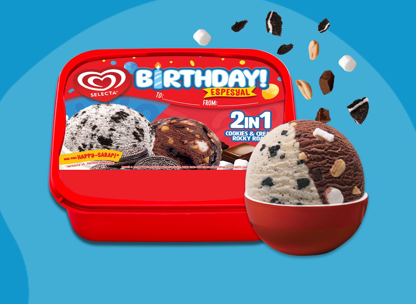 Selecta 2-in-1 Birthday Espesyal Cookies & Cream and Rocky Road 1.3L